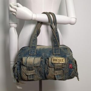 Vintage Y2K Diesel Denim Baguette Handbag With Multiple Pockets